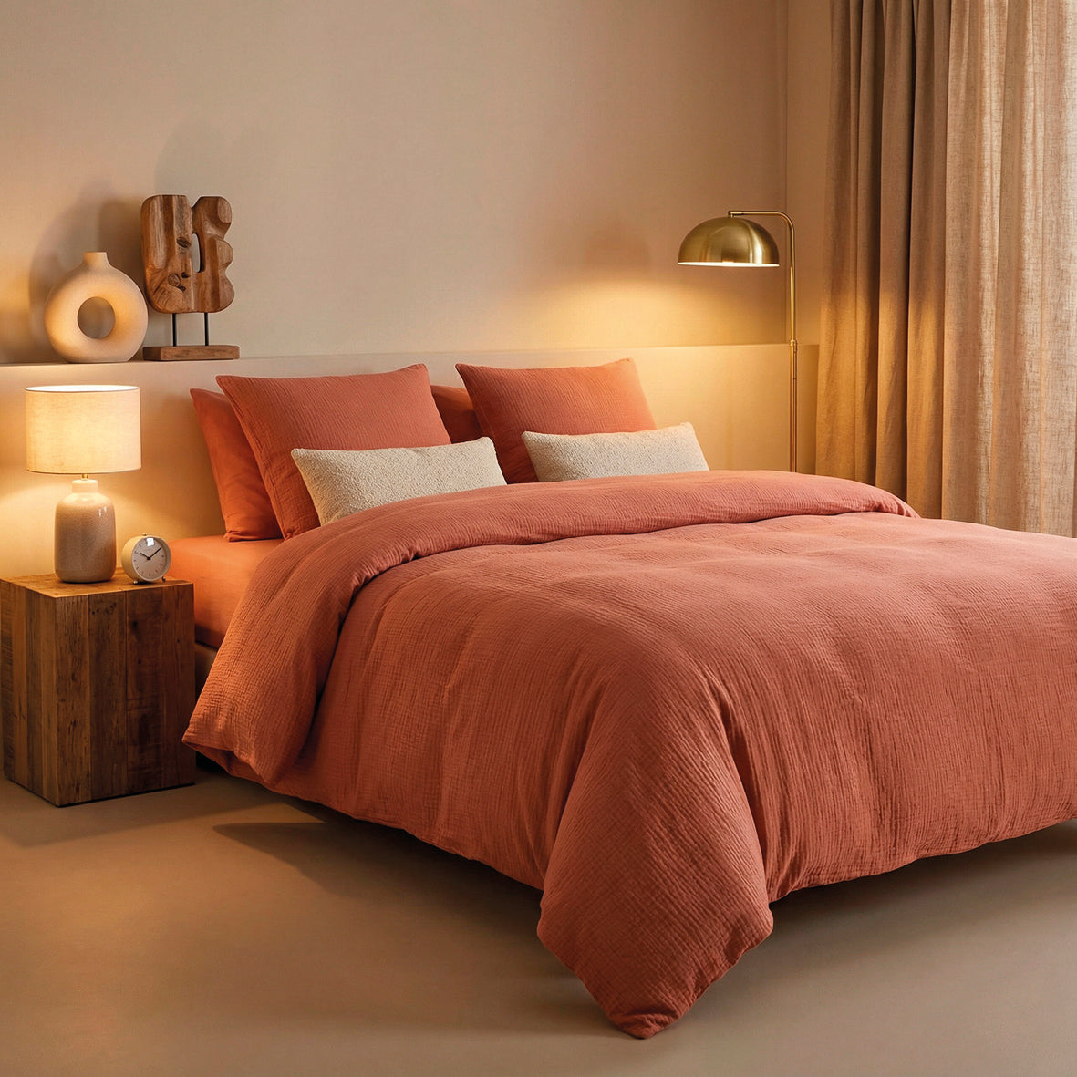 Duvet cover + pillowcase cotton gauze - Uni Terracotta