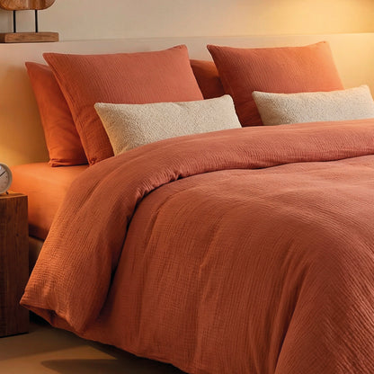 Quilt with tassels cotton gauze - Uni Terracotta - 140 x 200 cm