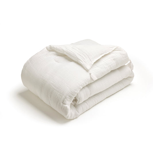 <p>Édredon avec glands gaze de coton - Uni Blanc - 140 x 200 cm</p>