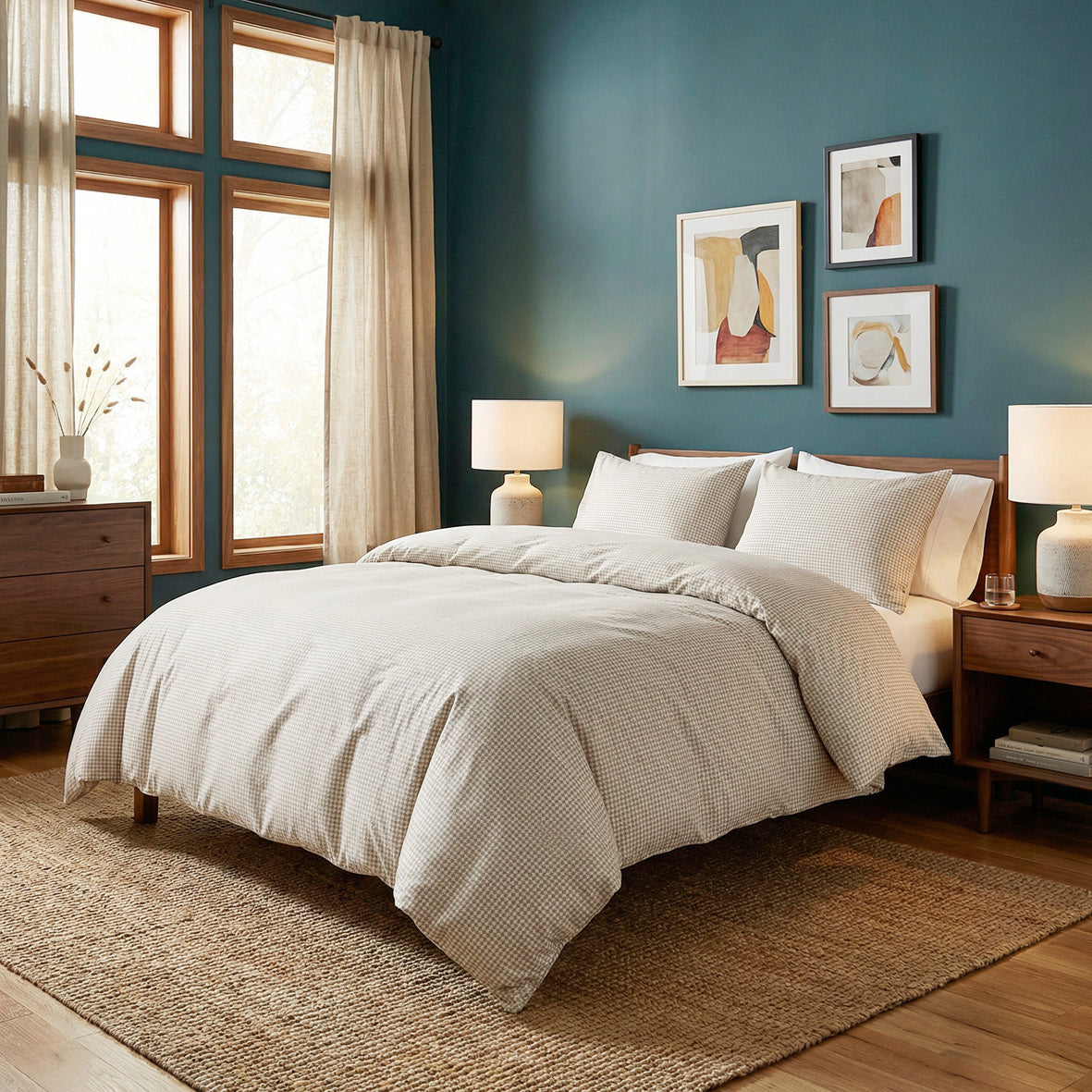 Duvet cover + pillowcase cotton satin - Crochet graphique Taupe