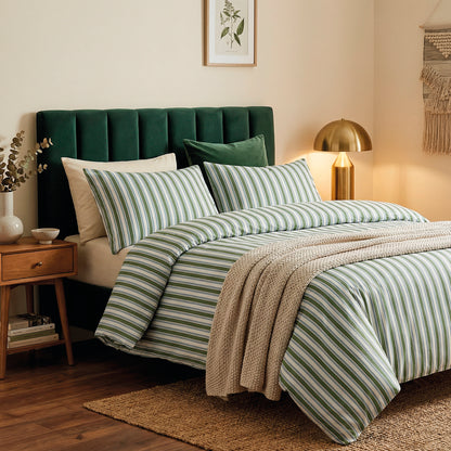 Quilt with tassels cotton satin - Lorine Green / Blue - 140 x 200 cm