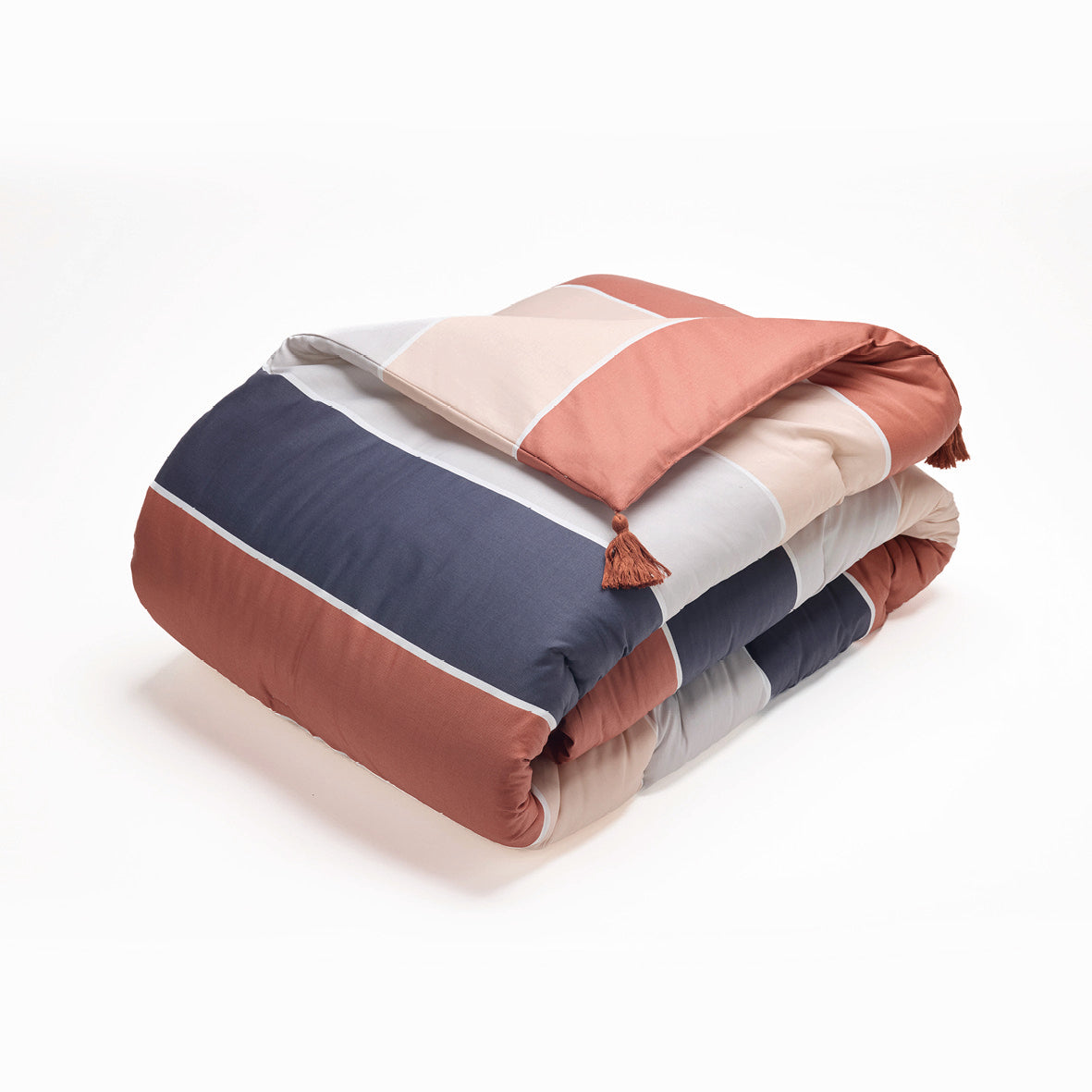 Quilt with tassels cotton satin - Nude naturel Brown - 140 x 200 cm