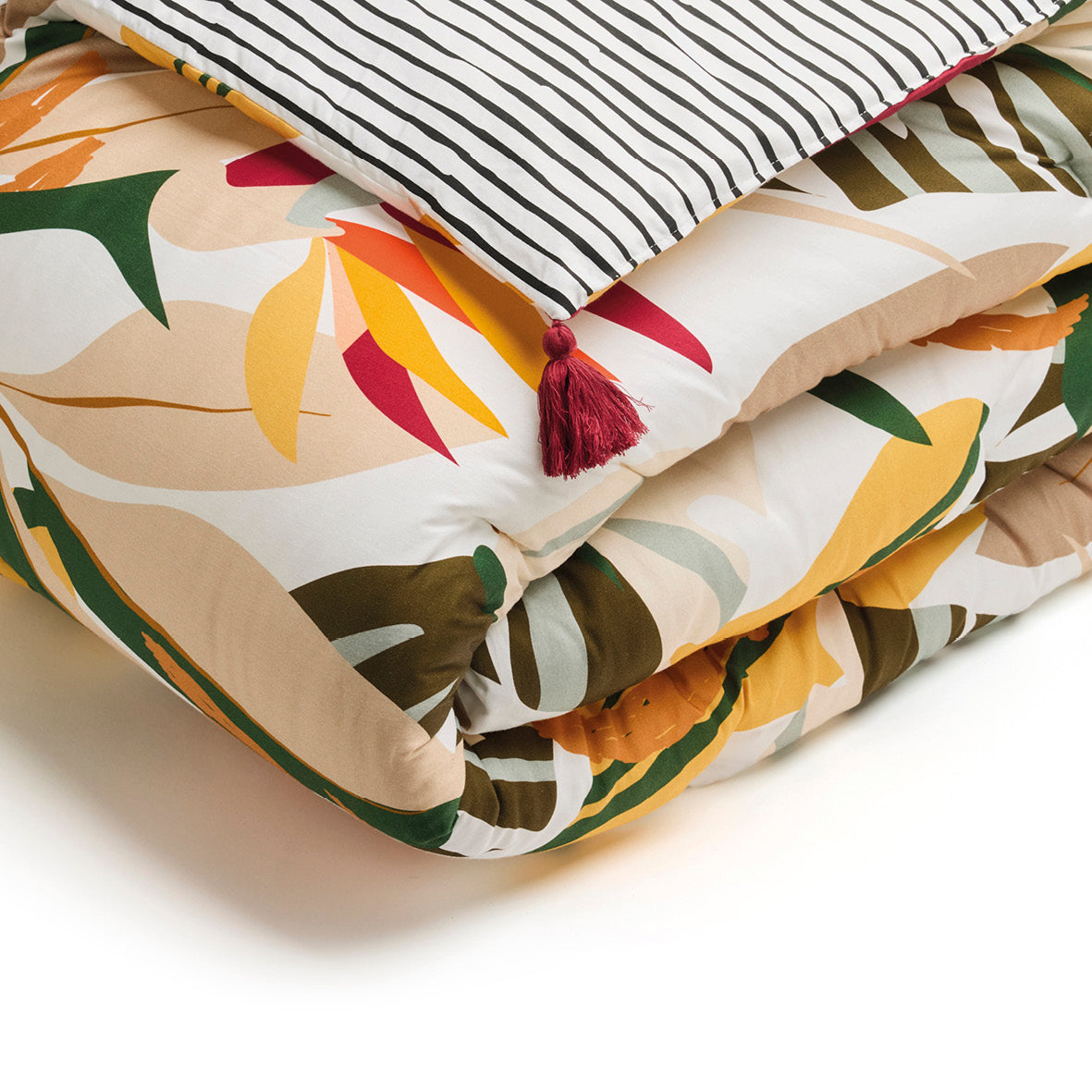 Quilt with tassels cotton satin - Papagayo Orange - 140 x 200 cm