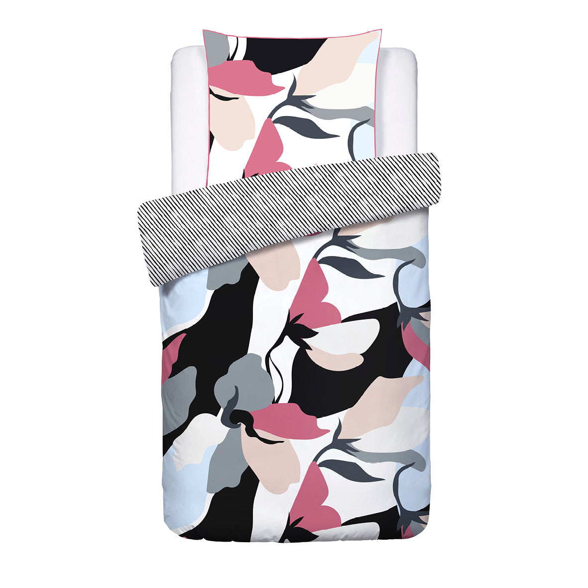 Duvet cover + pillowcase cotton satin - Poésie florale Light blue