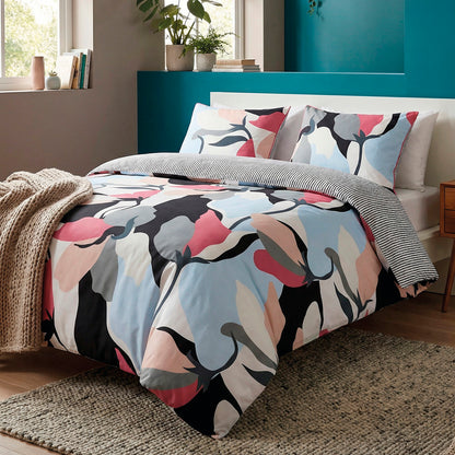 Duvet cover + pillowcase cotton satin - Poésie florale Light blue