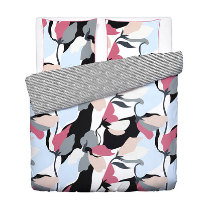 Duvet cover + pillowcase cotton satin - Poésie florale Light blue