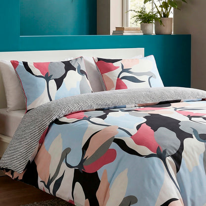 Pillowcase cotton satin - Poésie florale Light blue