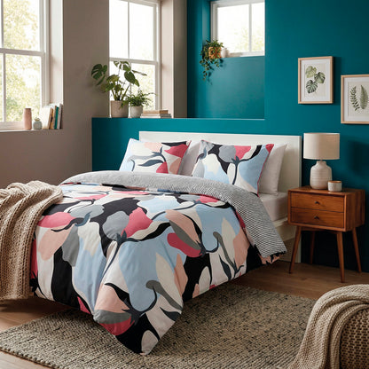 Pillowcase cotton satin - Poésie florale Light blue