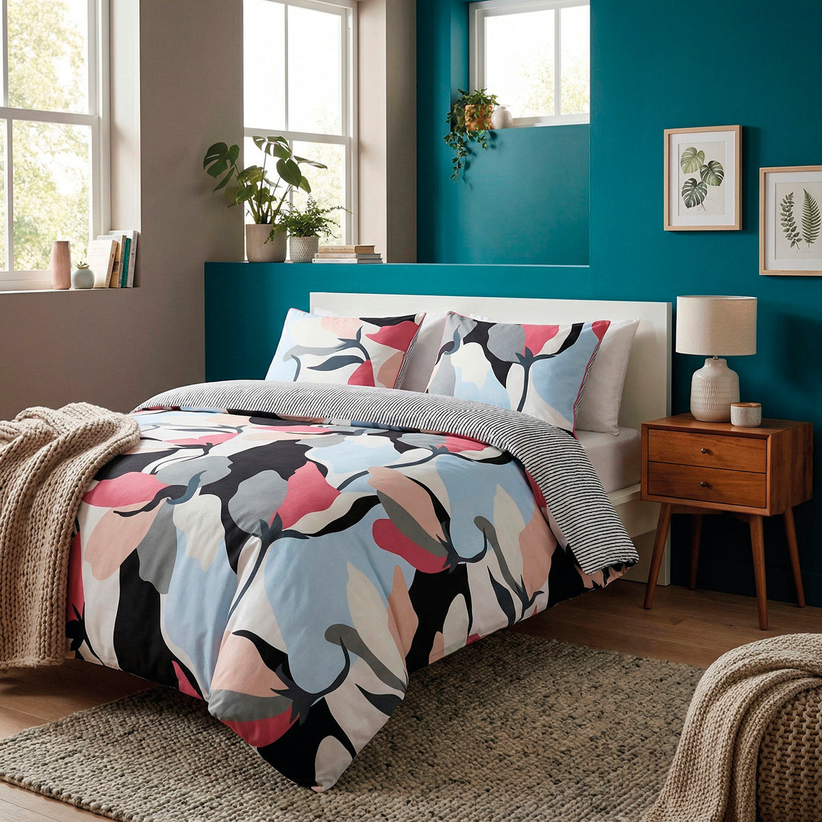 Pillowcase cotton satin - Bandes artistiques / Poésie florale White / Black