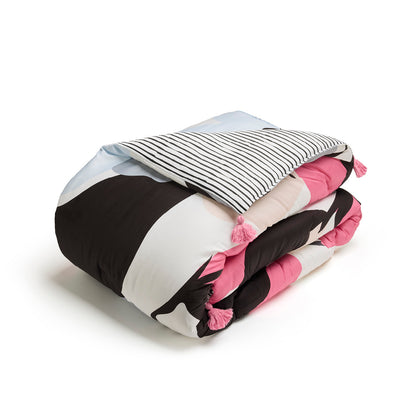 Quilt with tassels cotton satin - Poésie florale Light blue - 140 x 200 cm