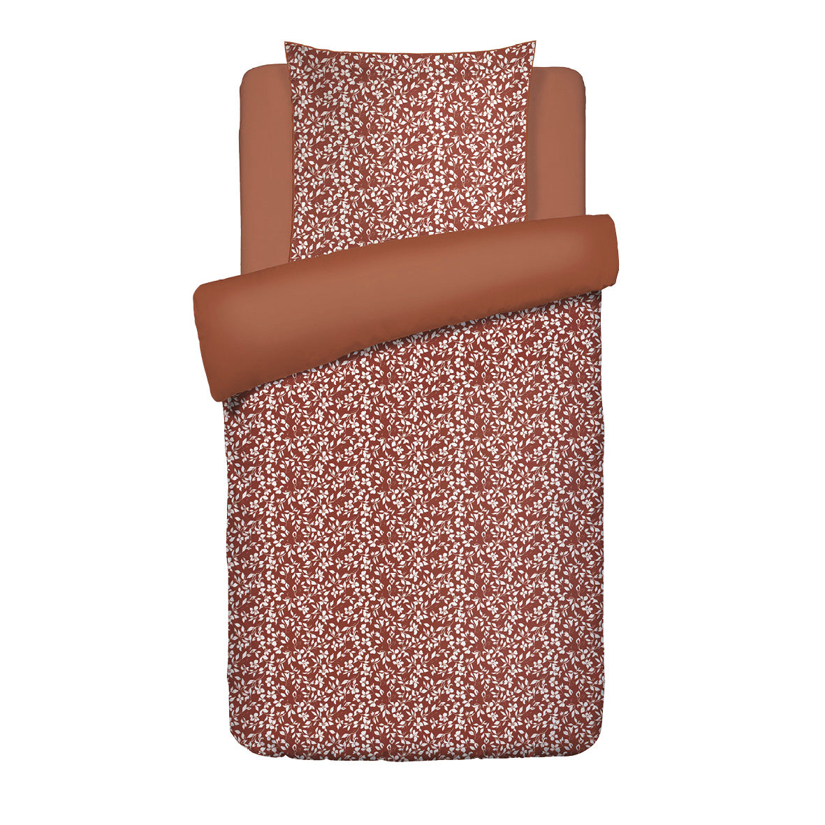 Duvet cover + pillowcase cotton satin - Floréal Terracotta