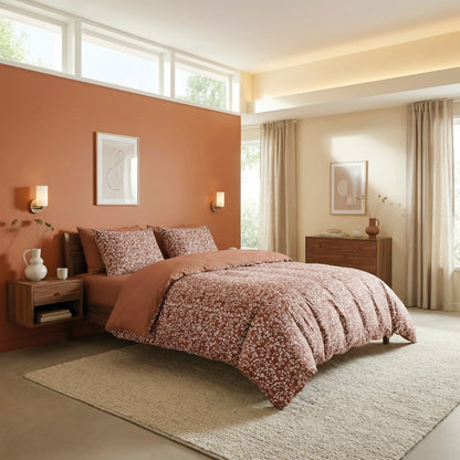 Duvet cover + pillowcase cotton satin - Floréal Terracotta