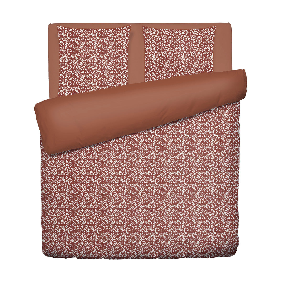Duvet cover + pillowcase cotton satin - Floréal Terracotta