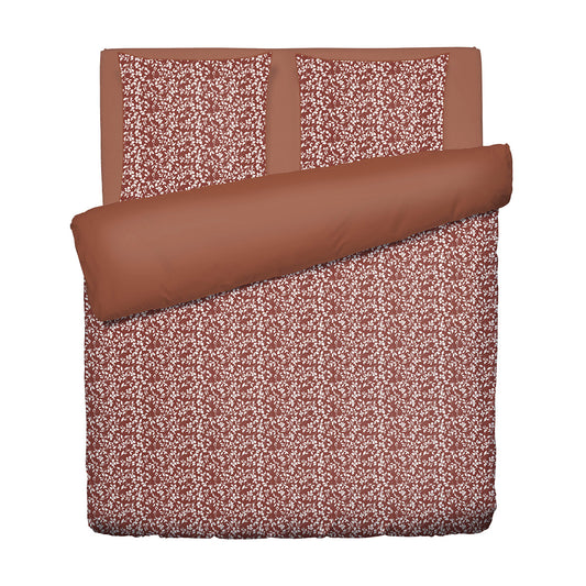 Housse de couette + taie d'oreiller satin de coton - Floréal Terracotta