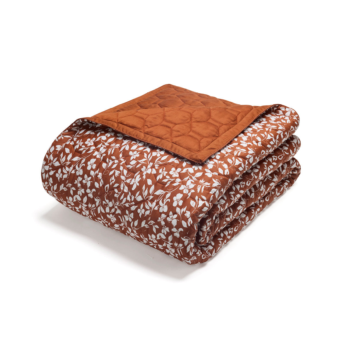 Bedspread cotton satin - Floréal Terracotta - 220 x 250 cm