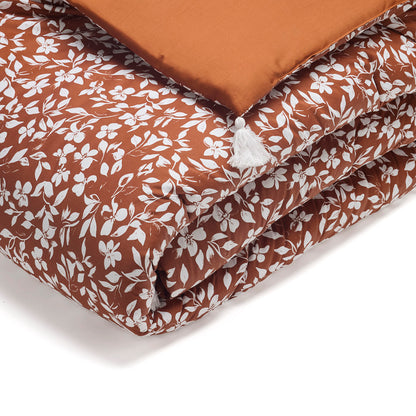 Quilt with tassels cotton satin - Floréal Terracotta - 140 x 200 cm