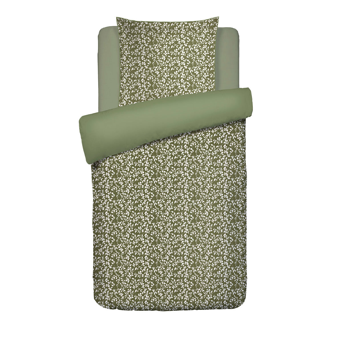 Duvet cover + pillowcase cotton satin - Floréal Green