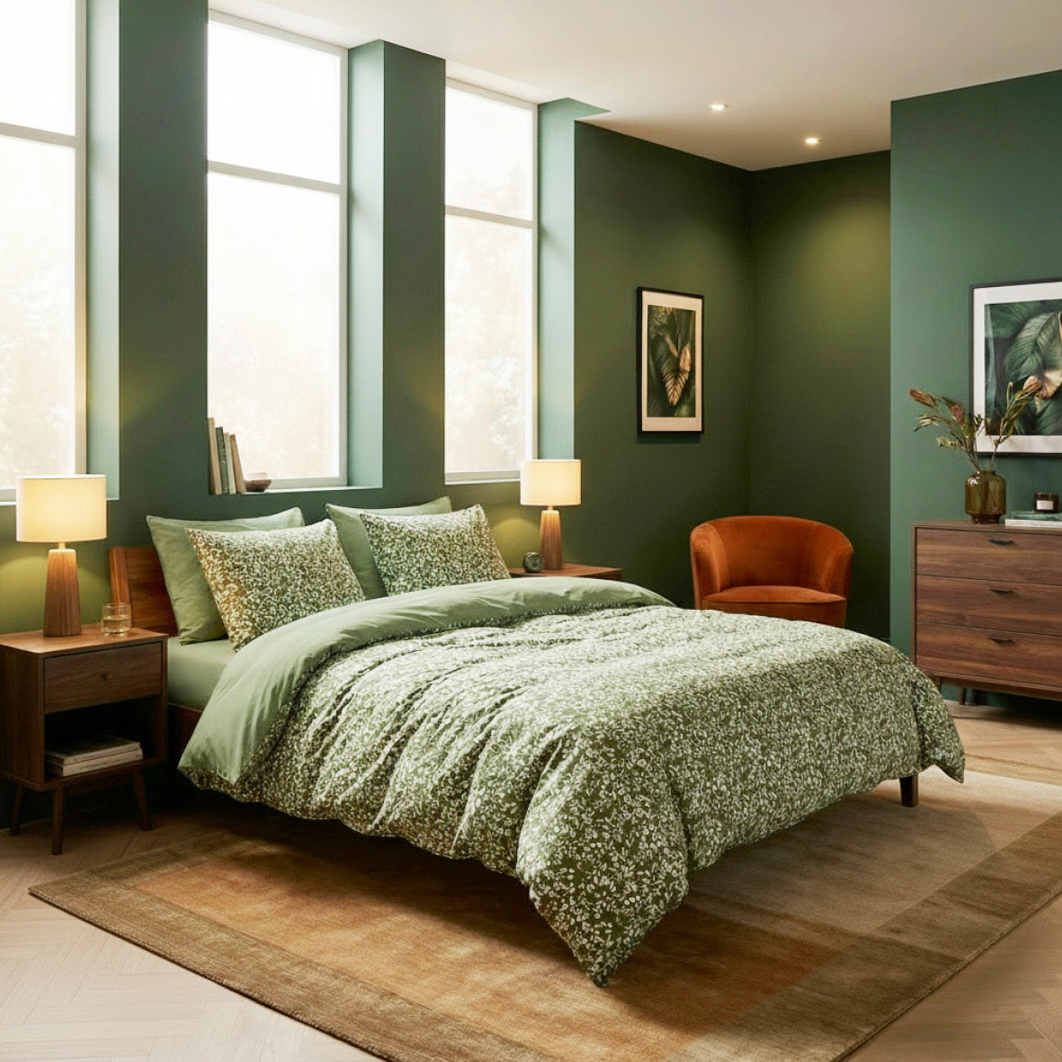 Duvet cover + pillowcase cotton satin - Floréal Green