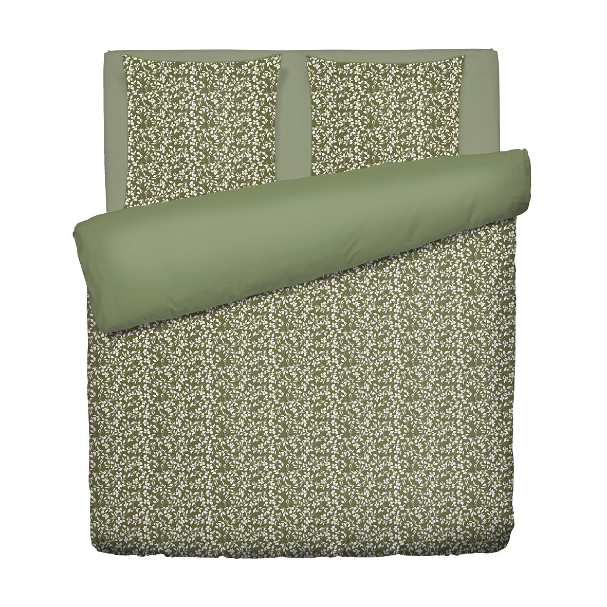 Duvet cover + pillowcase cotton satin - Floréal Green