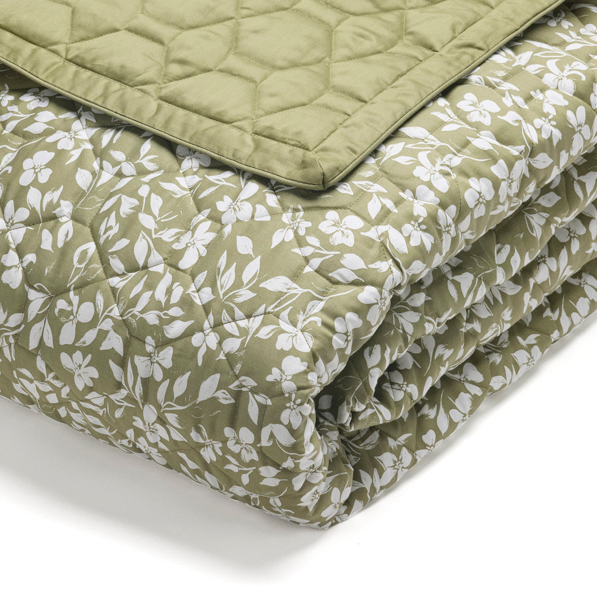 Bedspread cotton satin - Floréal Green - 220 x 250 cm