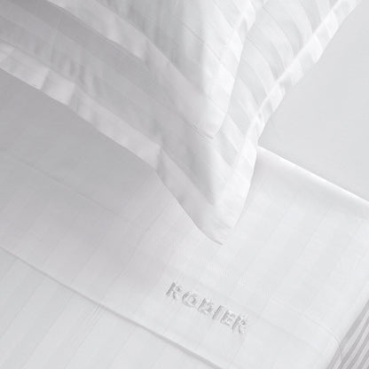 Sheet set + bedspread cotton satin - Dobby stripe woven / Colibri botanique White / Black grey