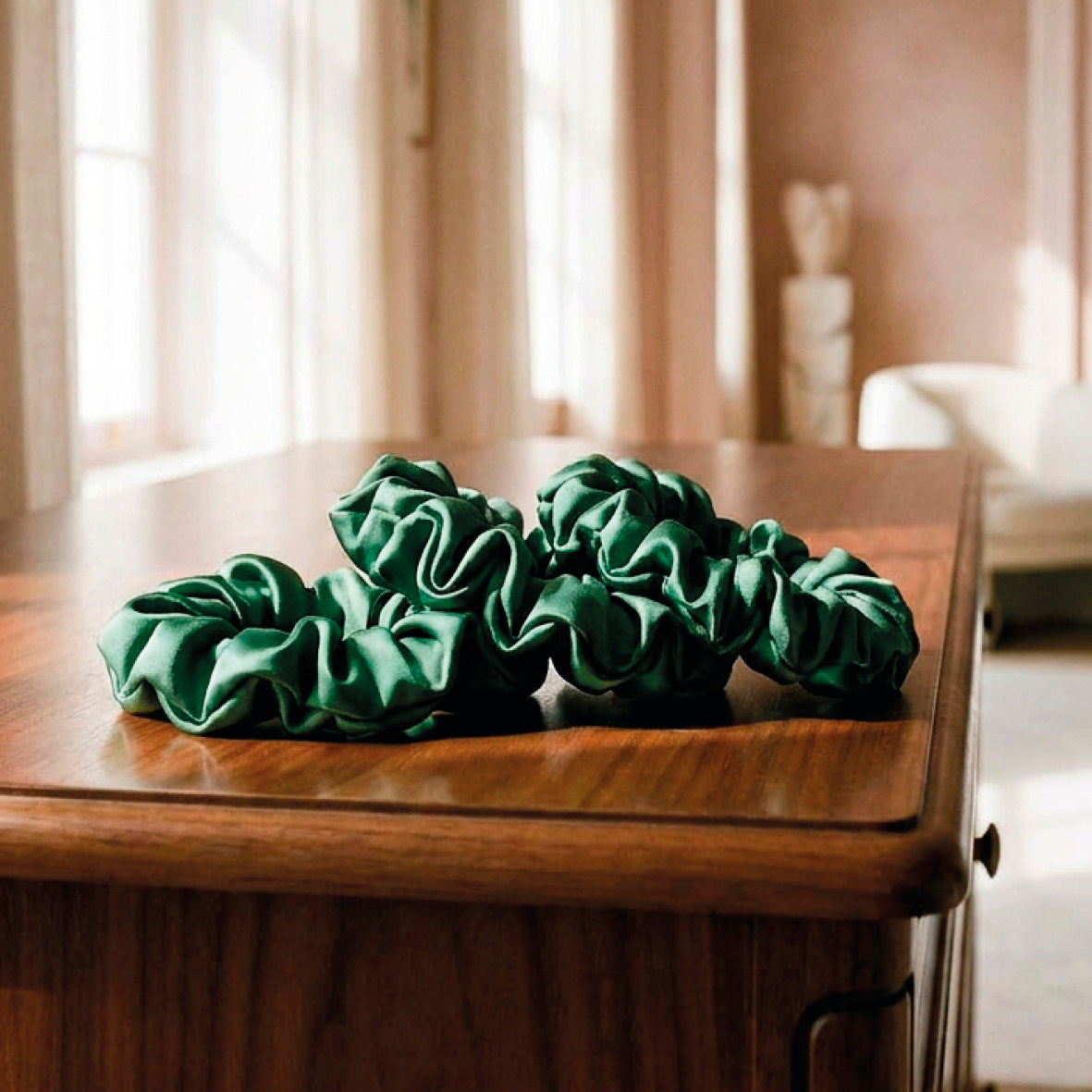 Set of 3 skinny scrunchies silk - Néora Sage green - D 6 cm