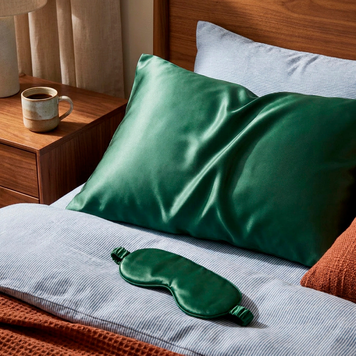 Pillowcase + eyemask silk - Nuit de soie Sage green