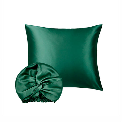 Pillowcase + nightcap silk - Nuit de soie Sage green 63 x 63 cm + 20 x 30 cm