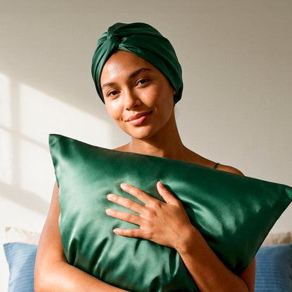 Pillowcase + nightcap silk - Nuit de soie Sage green
