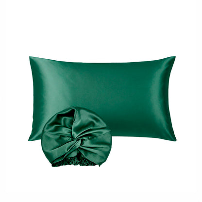 Pillowcase + nightcap silk - Nuit de soie Sage green 50 x 70 cm + 20 x 30 cm