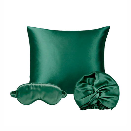 Pillowcase + eyemask + nightcap silk - Nuit de soie Sage green 63 x 63 cm + 8.5 x 20.5 cm + 20 x 30 cm