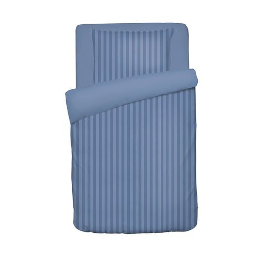Duvet cover + pillowcase(s) baby cotton satin -Jacquard woven - Dobby stripe Blue 100 x 135 cm + 40 x 60 cm
