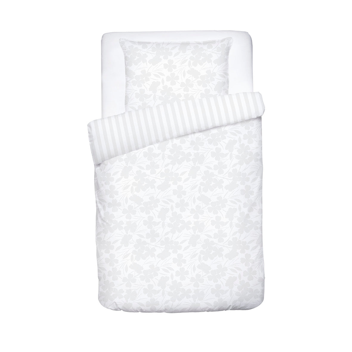 Duvet cover + pillowcase(s) baby cotton satin -Jacquard woven - Petit Chênes White 100 x 135 cm + 40 x 60 cm