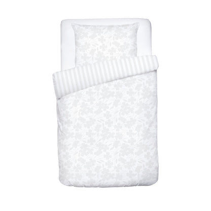 Duvet cover + pillowcase(s) baby cotton satin -Jacquard woven - Petit Chênes White 100 x 135 cm + 40 x 60 cm