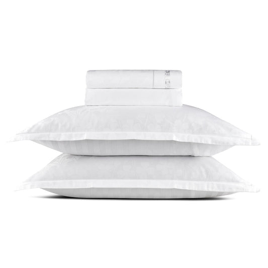 Sheet set : fitted sheet, flat sheet, pillowcase(s) in satin cotton - Jacquard woven - Petit Chênes White