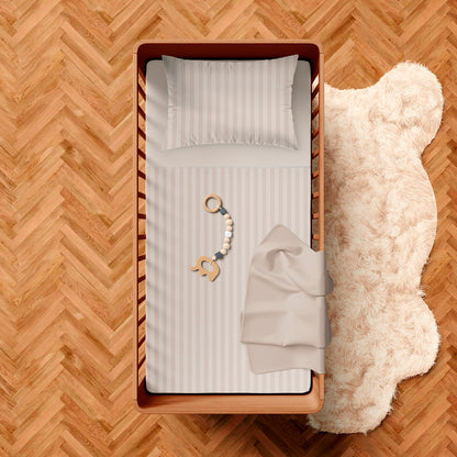 Duvet cover + pillowcase(s) baby cotton satin -Jacquard woven - Dobby stripe Taupe