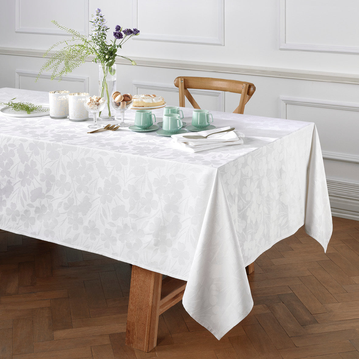 Tablecloth - Jacquard woven - Petit Chênes White