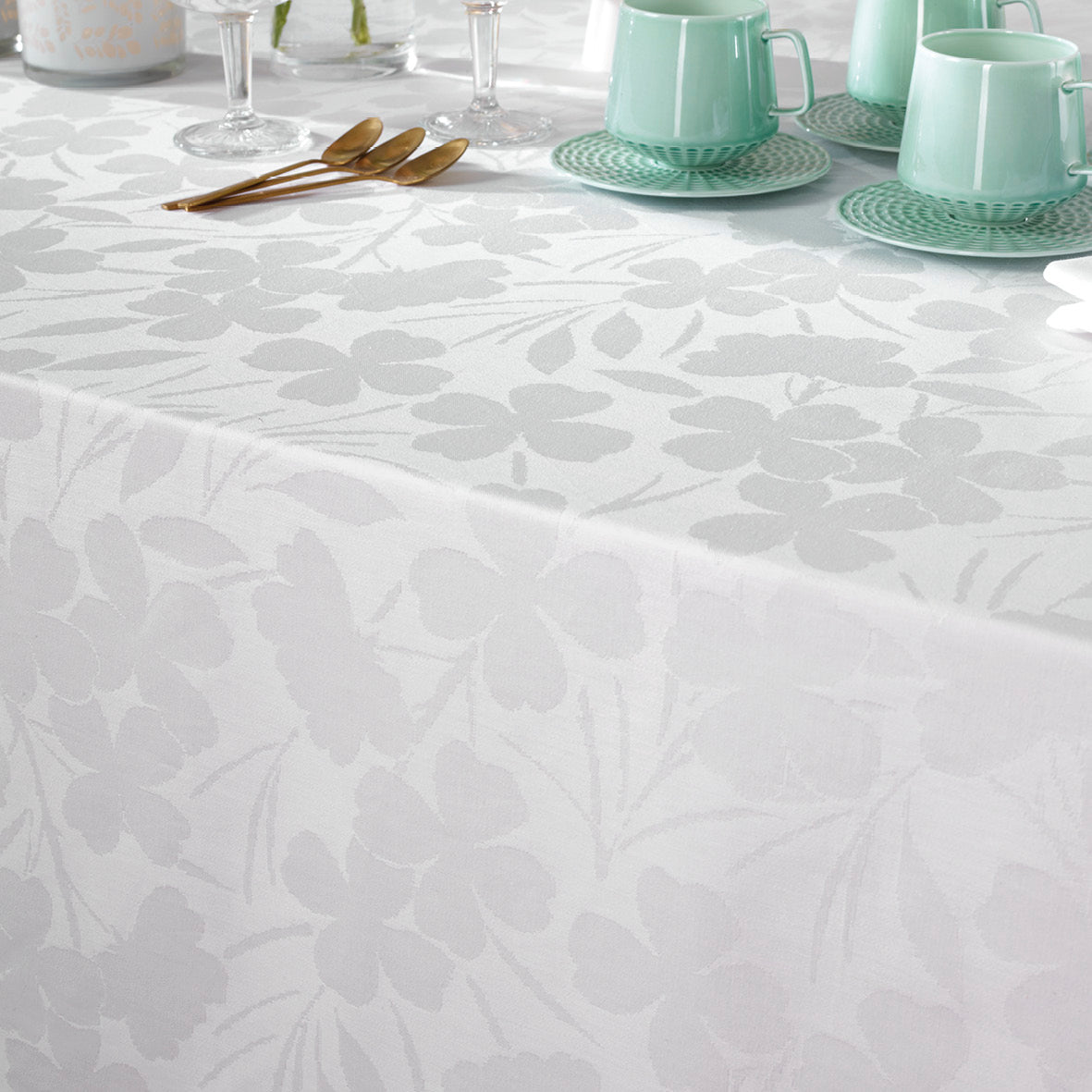 Tablecloth - Jacquard woven - Petit Chênes White