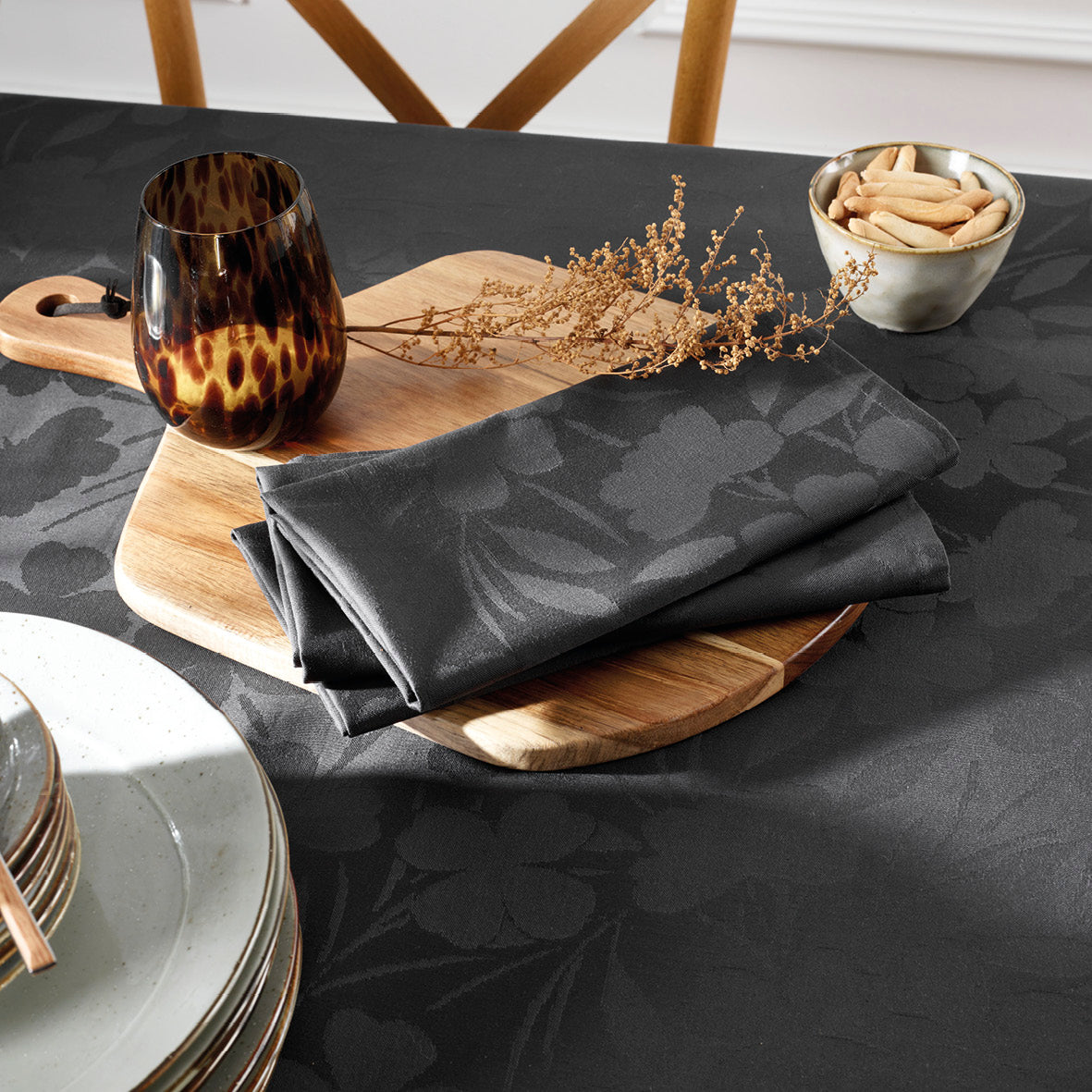 Set of 4 napkins Jacquard woven - Petit Chênes Dark grey