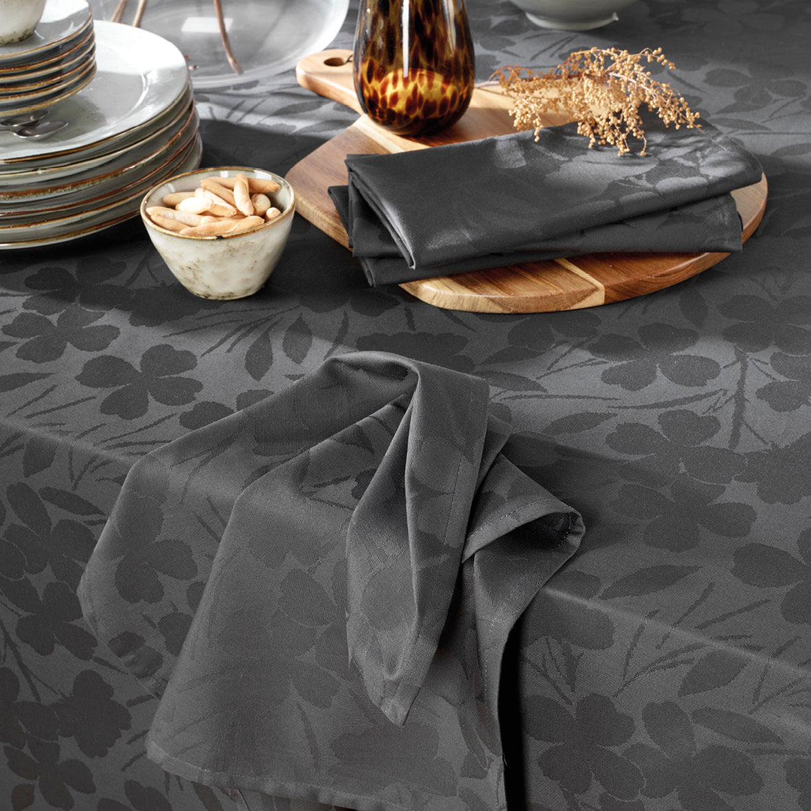 Set of 4 napkins Jacquard woven - Petit Chênes Dark grey