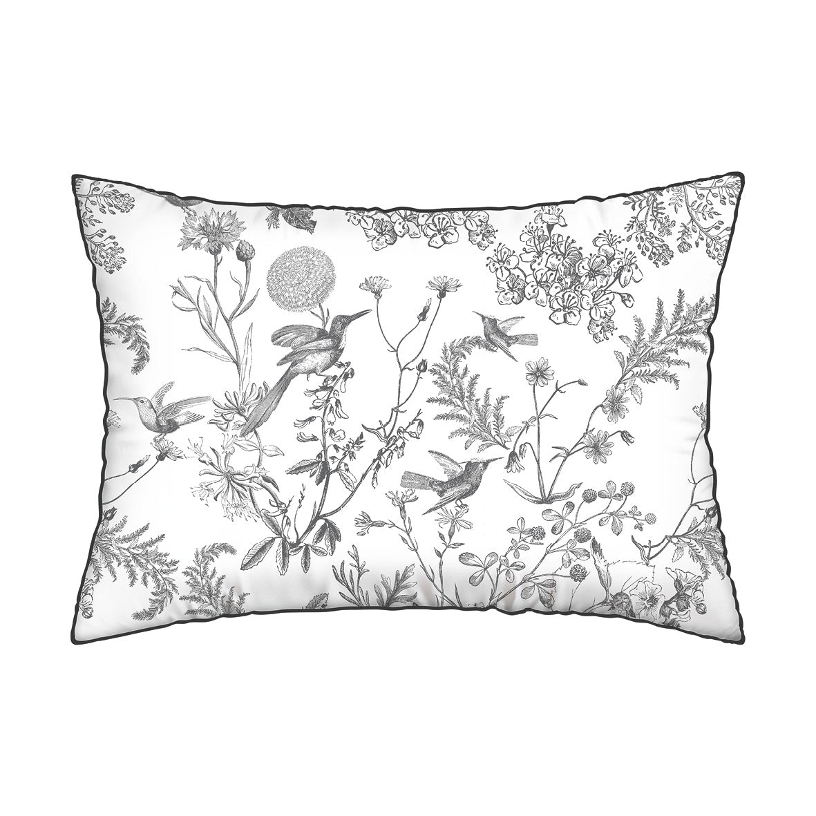 Pillowcase(s) cotton satin - Colibri Botanique Black grey 50 x 70 cm