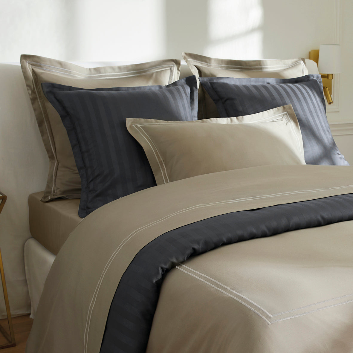 Duvet cover + pillowcase(s) cotton satin - Nice Taupe / Taupe