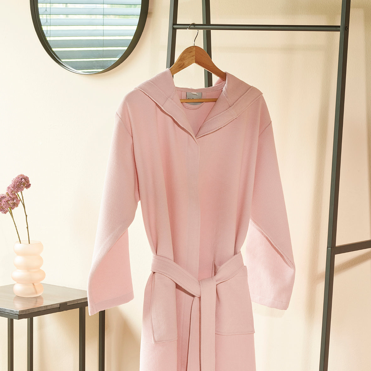 Hooded bathrobe Nid d'abeille - Pink