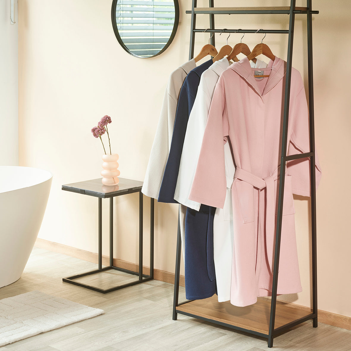 Hooded bathrobe Nid d'abeille - Pink