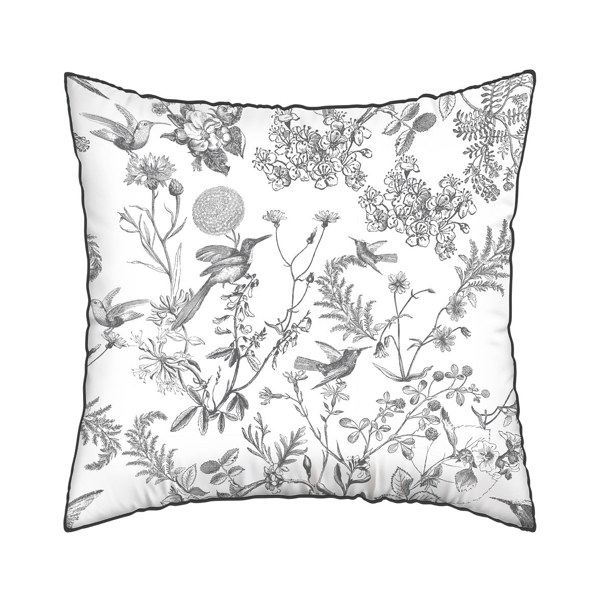 Pillowcase(s) cotton satin - Colibri Botanique Black grey