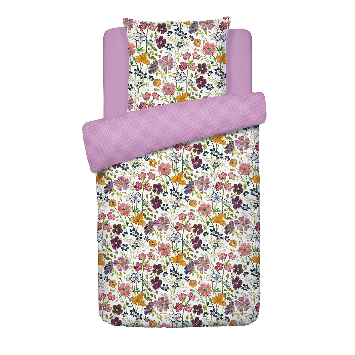 Duvet cover + pillowcase(s) cotton satin - Fleurs vintage White 140 x 200 cm + 63 x 63 cm