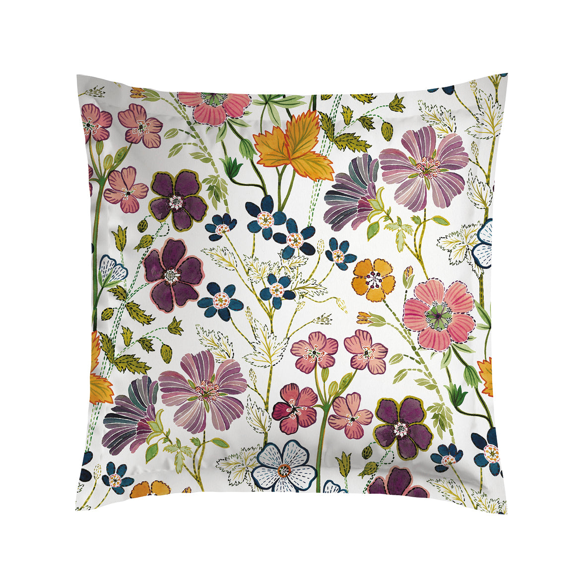 Taie(s) d'oreiller satin de coton - Fleurs vintage Blanc