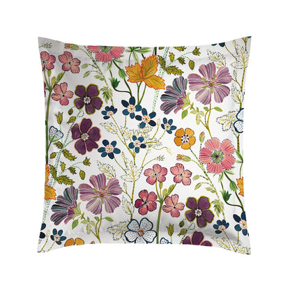 Taie(s) d'oreiller satin de coton - Fleurs vintage Blanc