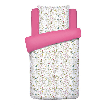 Housse de couette + taie(s) d'oreiller satin de coton - Fleurs sauvages Blanc