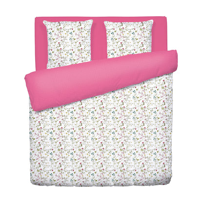 Housse de couette + taie(s) d'oreiller satin de coton - Fleurs sauvages Blanc